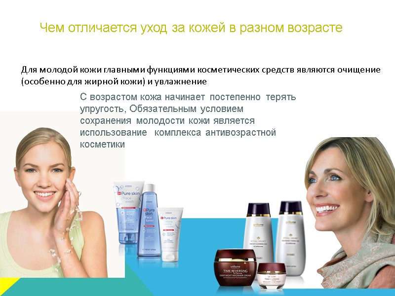 Чем отличается уход за кожей в разном возрасте Для молодой кожи главными функциями косметических